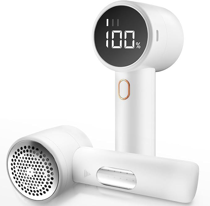 Rechargeable Electric Lint Remover with LED Display - 3 Speed Levels, USB-C Charging, 2600mAh Battery(white)