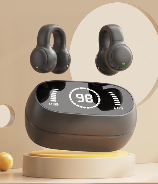 Open-Ear Conduction TWS Earbuds - Bluetooth 5.4, 9D Surround Sound, LED Display, Long Battery Life(black)