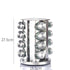 Modern stainless steel round-top rotating spice rack with 16 empty glass jars (88 ml each)
