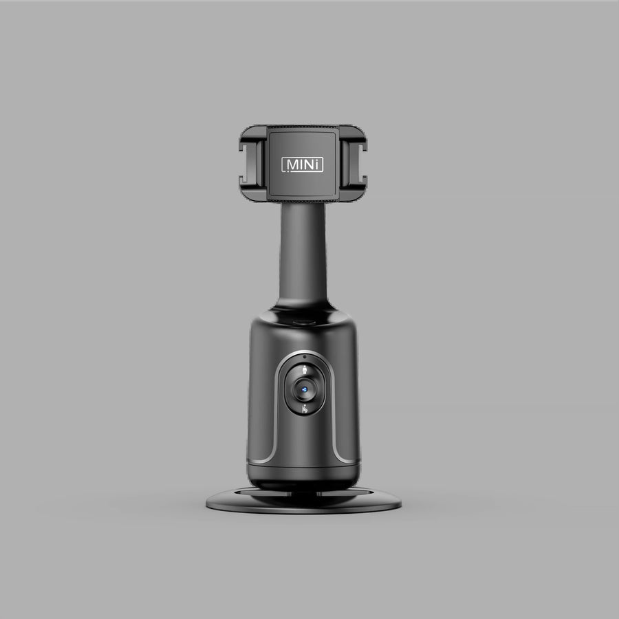 Black AI Smart Auto Tracking Phone Holder - 360Â° Rotation Face & Body Tracking Mount