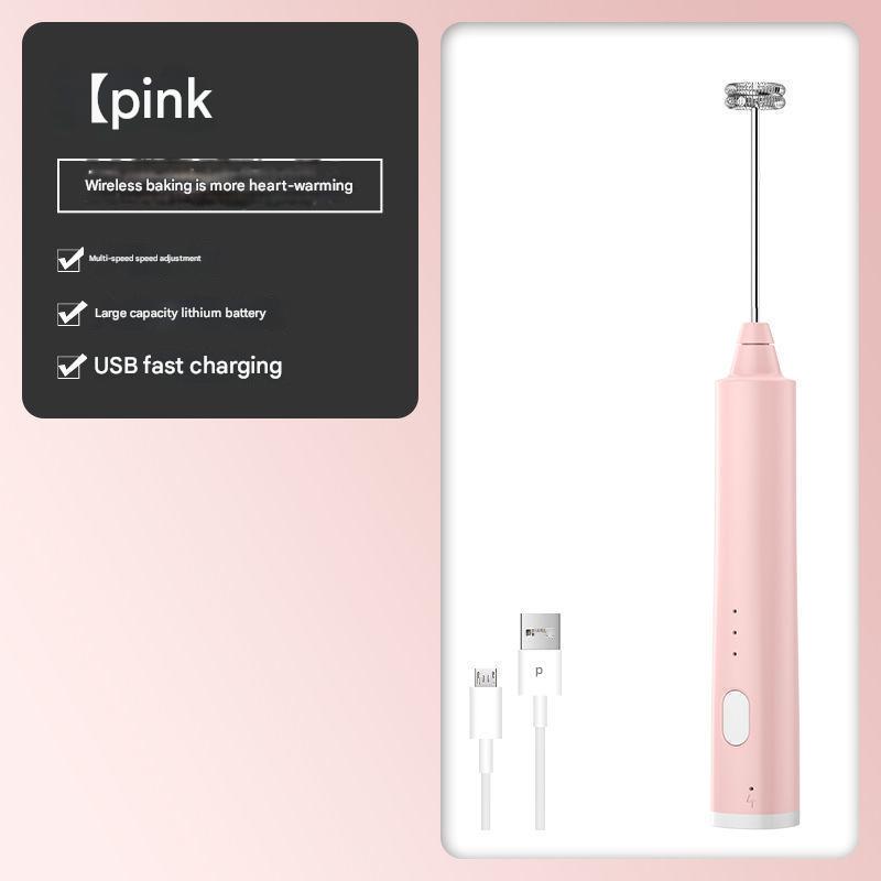 Pink Cordless Drink Mixer & Frother Wand - USB Powered(Spring bubbler head)