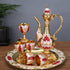 Vintage Palace Style Liquor Serving Set - Metal Pot, 6 Cups & Tray (White gold red rose)