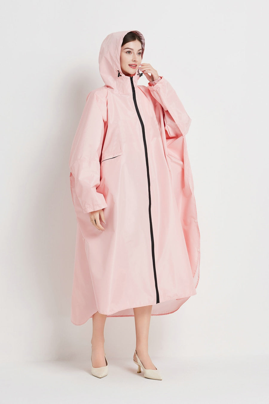 Light pink Stylish Waterproof Raincoat Poncho - Long, Packable for Outdoor Travel & Hiking