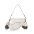 White Chic Saddle Crossbody Bag with Wide Guitar Strap - PU Leather