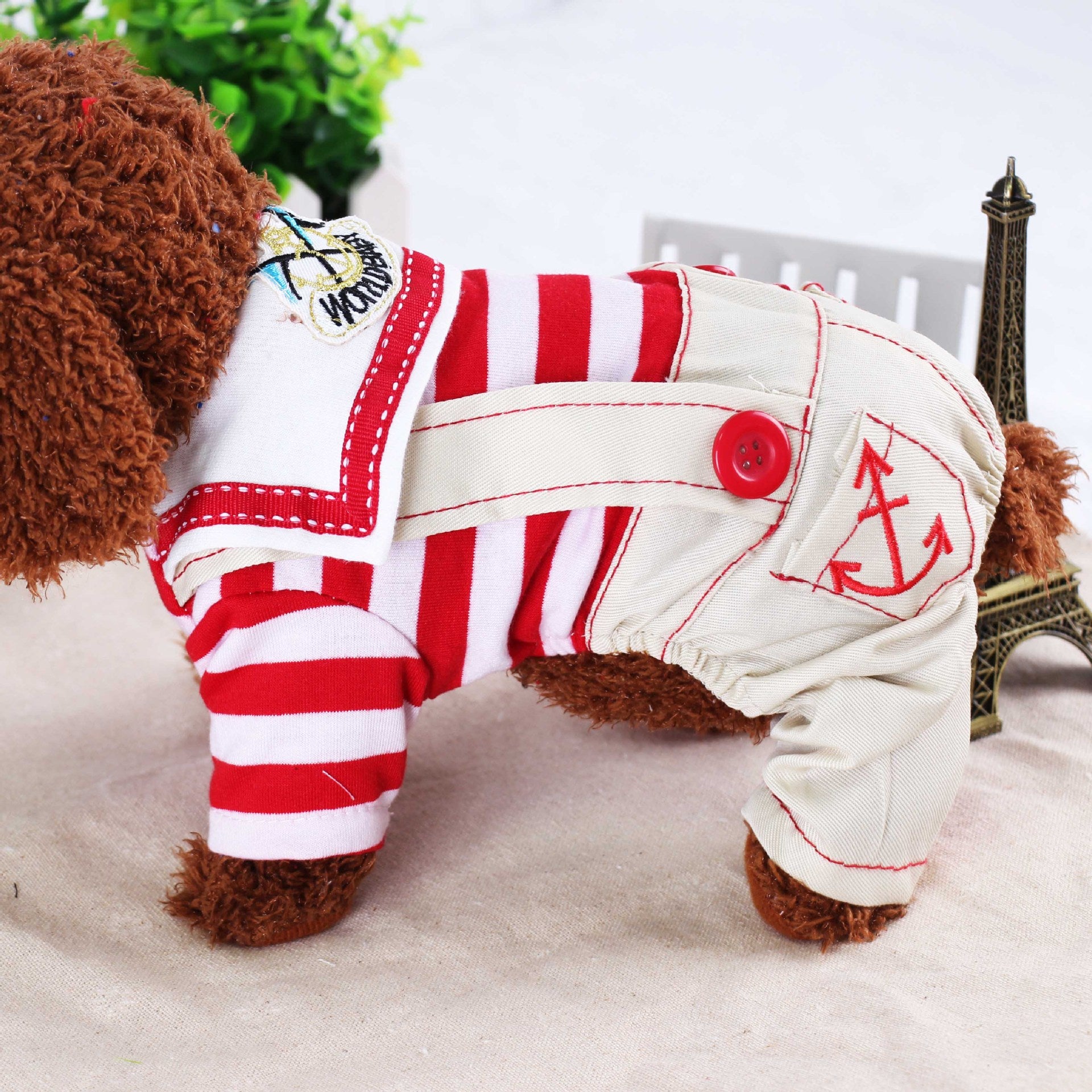 Red Cute Sailor Dog Outfit - Striped Shirt & Anchor Overalls for Small Dogs (Size : XXL )
