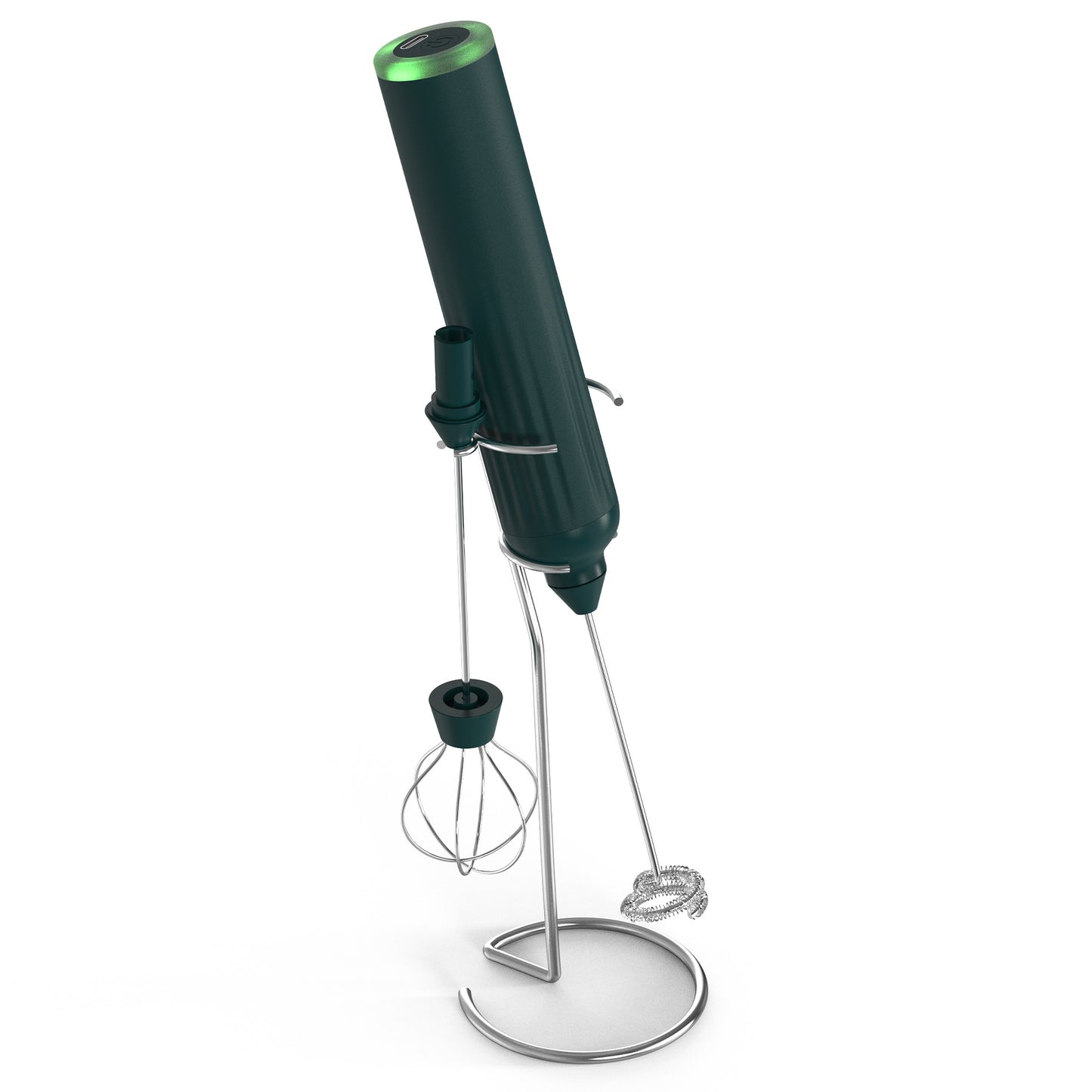 Green USB Rechargeable Milk Frother - 3-Speed Handheld Electric Whisk with Stand