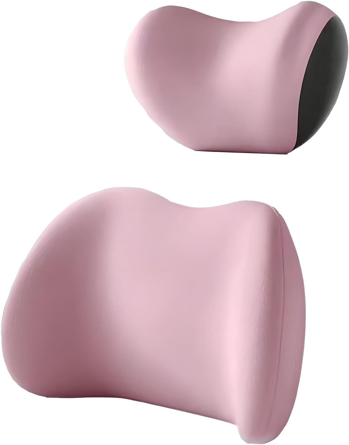 Pink Ergonomic Memory Foam Car Headrest & Lumbar Support Cushion Set - Driving Comfort Neck & Back Pillow
