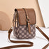 Brown Chic Checkered Mini Crossbody Phone Purse - PU Leather Vertical Shoulder Bag with Headphone Port
