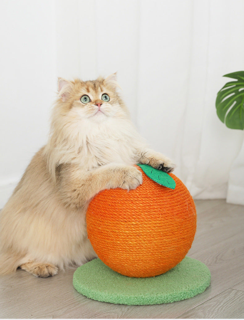Orange Orange And Green Base Fun Fruit Shaped Sisal Cat Scratcher Ball - Durable Scratching Toy with Stable Base
