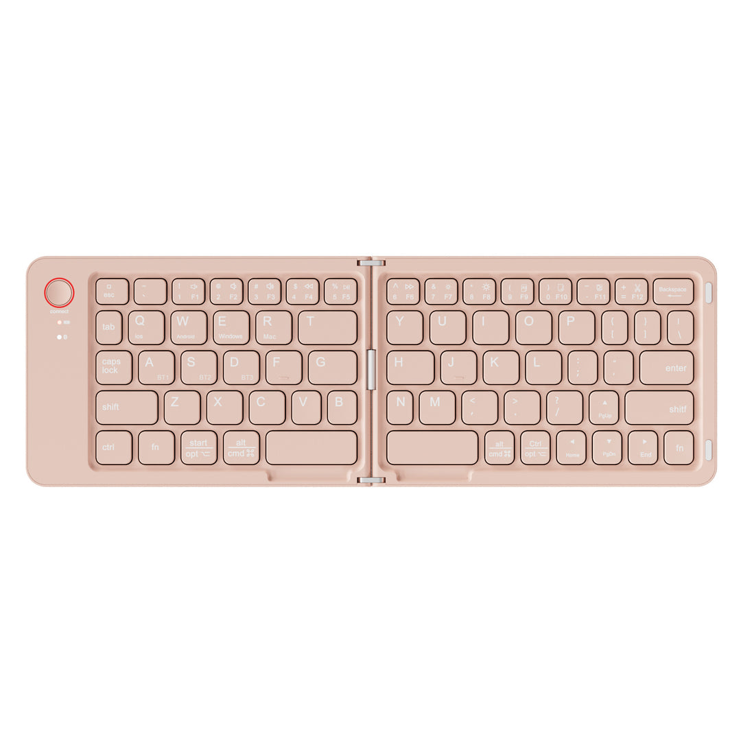 Pink Ultra-Slim Foldable Bluetooth Keyboard - Portable Wireless Rechargeable Travel Keyboard for iOS Android Windows Devices