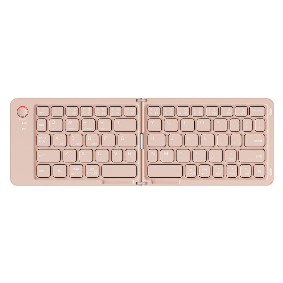 Pink Ultra-Slim Foldable Bluetooth Keyboard - Portable Wireless Rechargeable Travel Keyboard for iOS Android Windows Devices