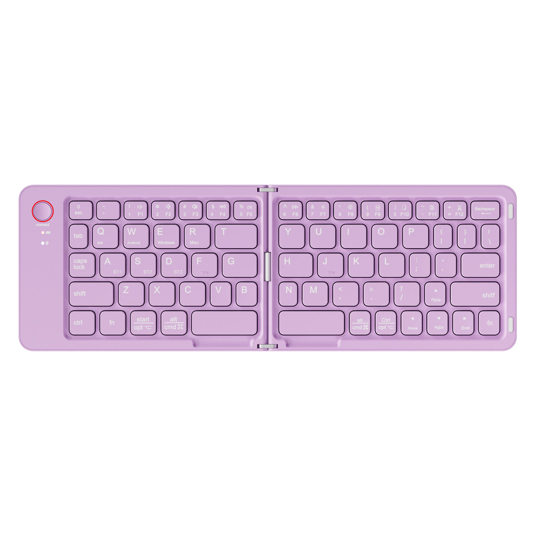 Purple Ultra-Slim Foldable Bluetooth Keyboard - Portable Wireless Rechargeable Travel Keyboard for iOS Android Windows Devices