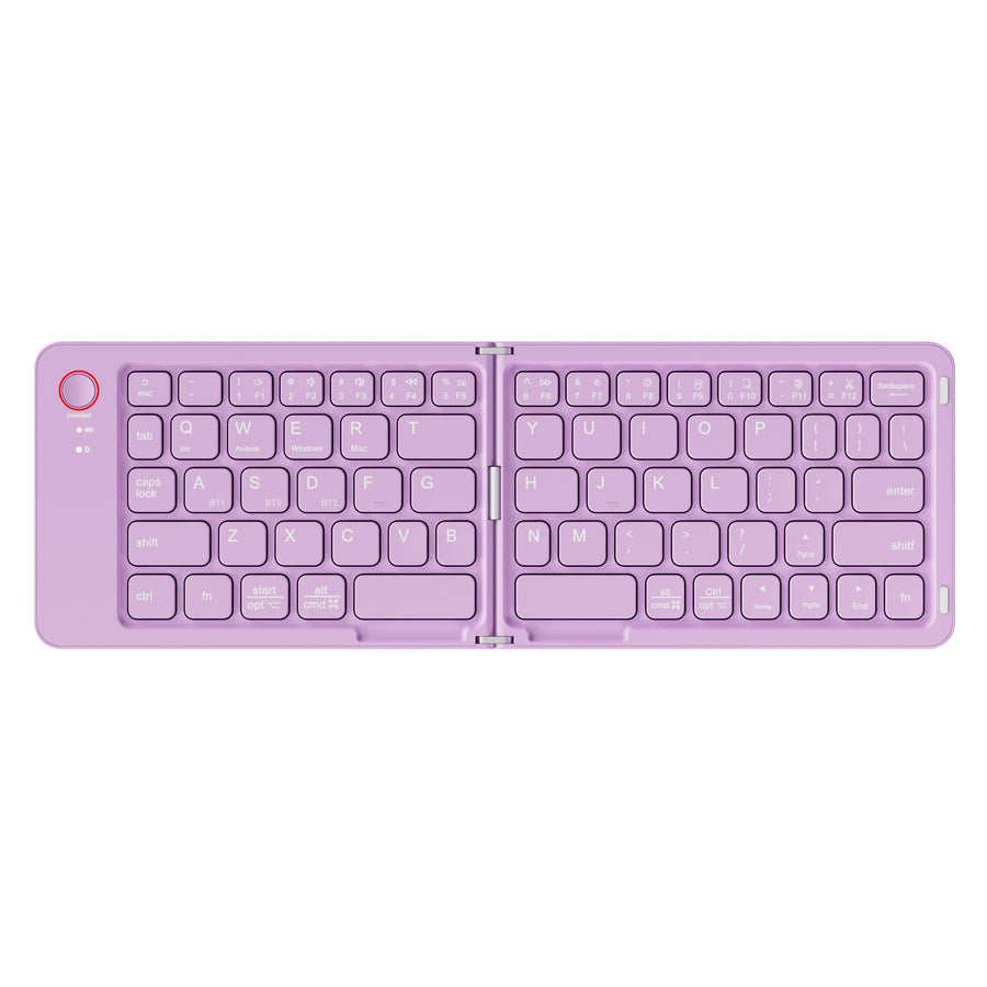 Purple Ultra-Slim Foldable Bluetooth Keyboard - Portable Wireless Rechargeable Travel Keyboard for iOS Android Windows Devices