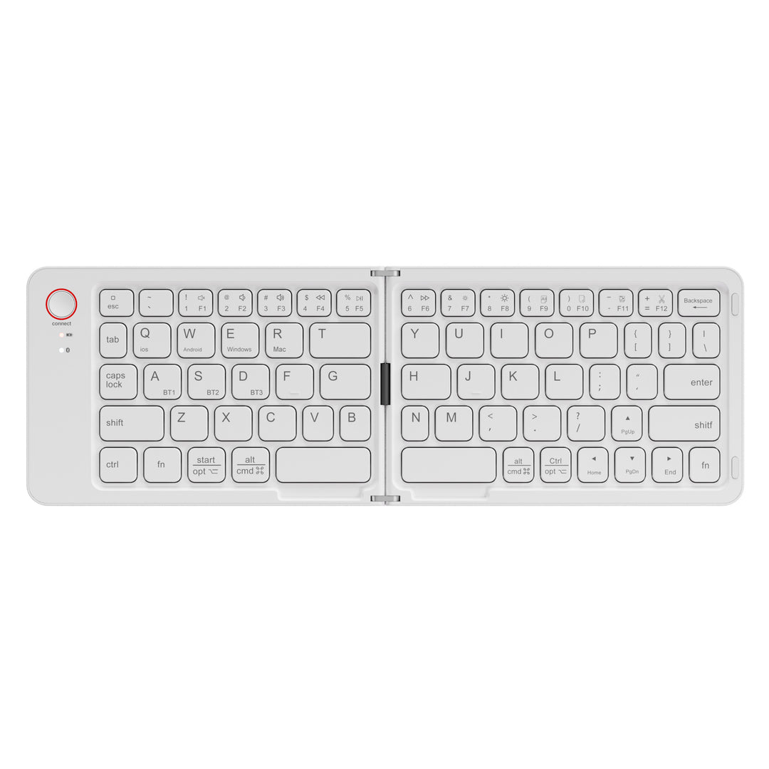 White Ultra-Slim Foldable Bluetooth Keyboard - Portable Wireless Rechargeable Travel Keyboard for iOS Android Windows Devices