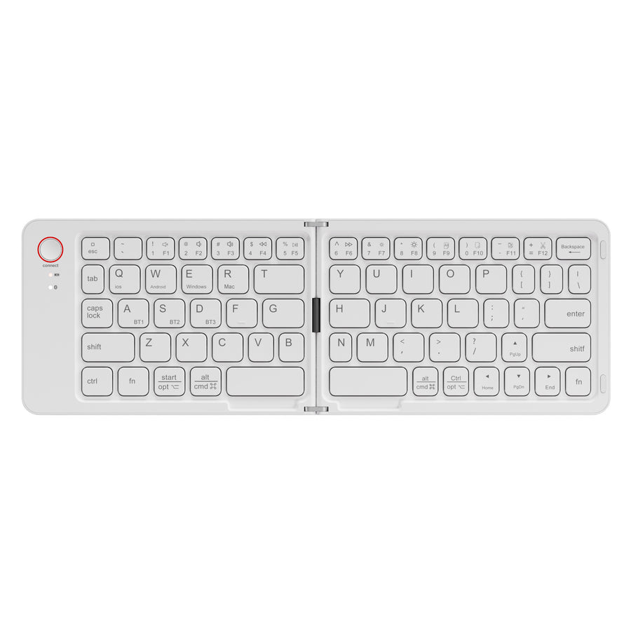 White Ultra-Slim Foldable Bluetooth Keyboard - Portable Wireless Rechargeable Travel Keyboard for iOS Android Windows Devices