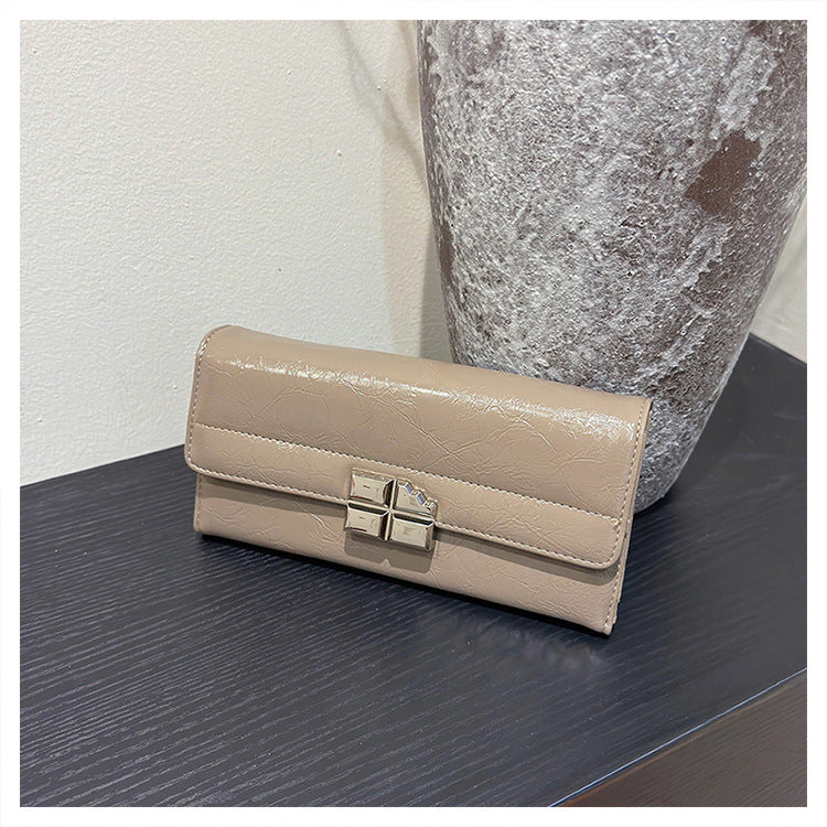 Beige Elegant Women's RFID Blocking Long Wallet - PU Leather Clutch Purse with Clasp