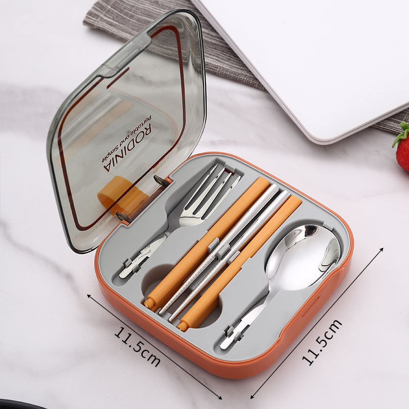 2 Sets Orange And Grey Portable Stainless Steel Cutlery Set -  Reusable Utensils (2 Fork, 2 Spoon, 2 pairs of Chopsticks) with Compact Travel Case