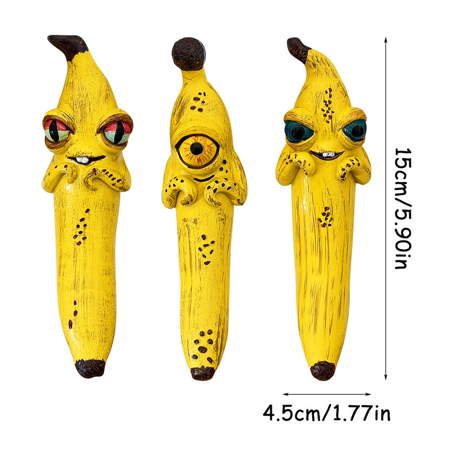 3 Pcs (Style 1+Style 2+Style 3) Yellow Whimsical Magic Banana Monster Figurine - Quirky Resin Art Decor for Home & Party