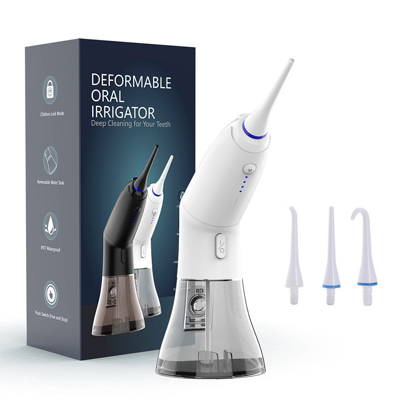 White Advanced Portable Water Flosser - Rechargeable Oral Irrigator, IPX7 Waterproof, 4 Cleaning Modes for Deep Dental Care