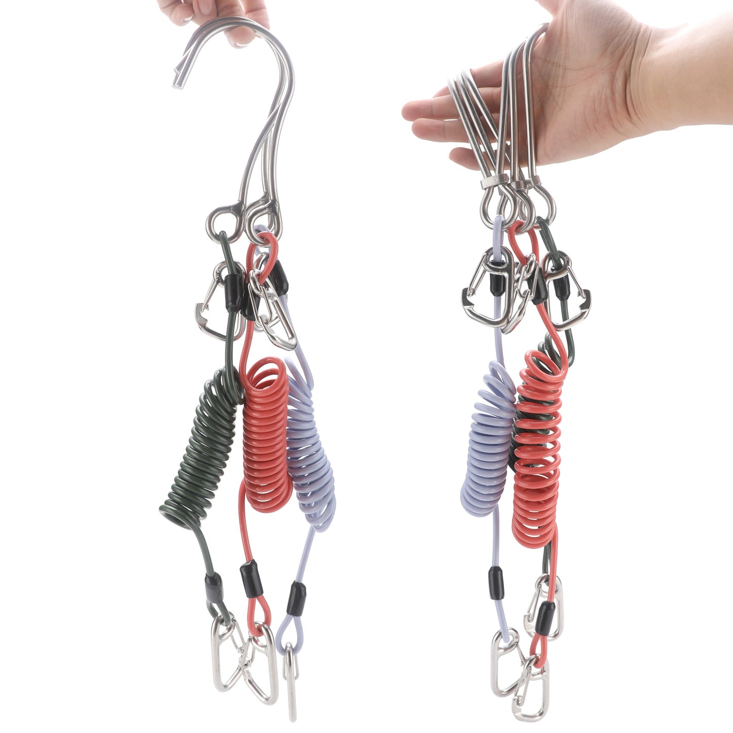 Blue Pro 316 Stainless Steel Diving Reef Hook - Single, Double Combo Pack - Current Hook with Coiled Safety Lanyard
