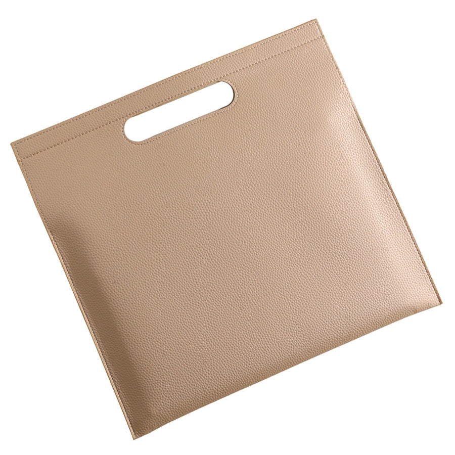 Beige Professional A4 PU Leather Document Bag - Waterproof Handheld File Folder Portfolio for Business & Conference