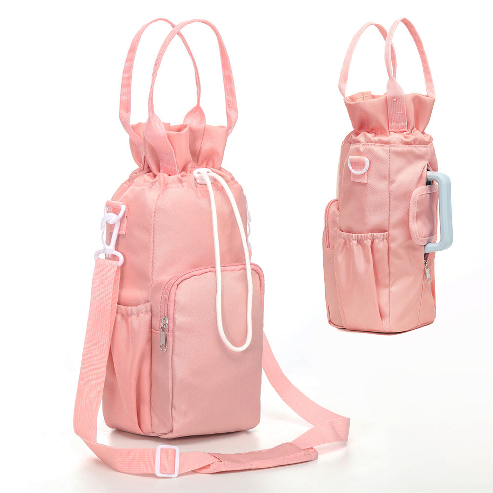 Pink Insulated Tumbler Carrier Bag - Crossbody Water Bottle Holder with Pockets & Adjustable Strap for Large Cups (Note: cup not included)