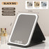 Black Large Foldable LED Makeup Mirror - Portable Desktop Vanity with 3 Color Lights, Stepless Dimming & Adjustable Stand
