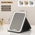 Black Small Foldable LED Makeup Mirror - Portable Desktop Vanity with 3 Color Lights, Stepless Dimming & Adjustable Stand