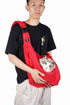 Red Breathable Pet Sling Carrier for Small Dogs & Cats - Adjustable Hands-Free Travel Pouch with Safety Leash & Pocket