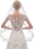 White Elegant Short Bridal Veil - Single Tier with Delicate Lace Applique Edge - Wedding Hair Accessory