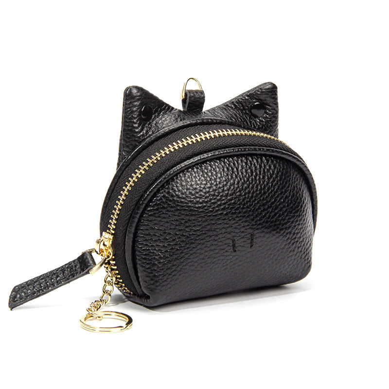 Black Leather Frog Design Coin Purse - Cute Cartoon Mini Wallet Pouch for Keys & Coins with Keyring