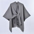 Grey Elegant Soft Knit Poncho Cape - Warm Autumn Winter Shawl Wrap with Side Tie, Thick & Luxurious Feel