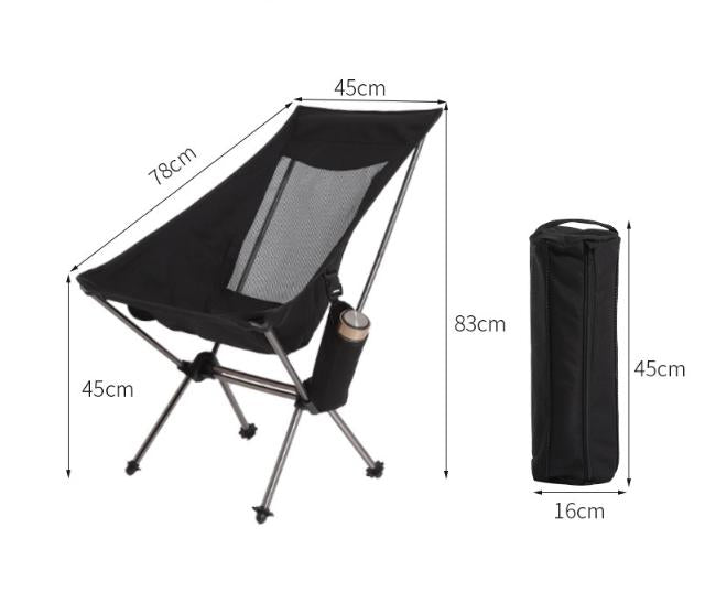 Black Lightweight Portable Folding Camping Chair - High-Back Aluminum Alloy Moon Chair with Oxford Fabric, Side Pocket & Carry Bag for Outdoor, Beach, Fishing