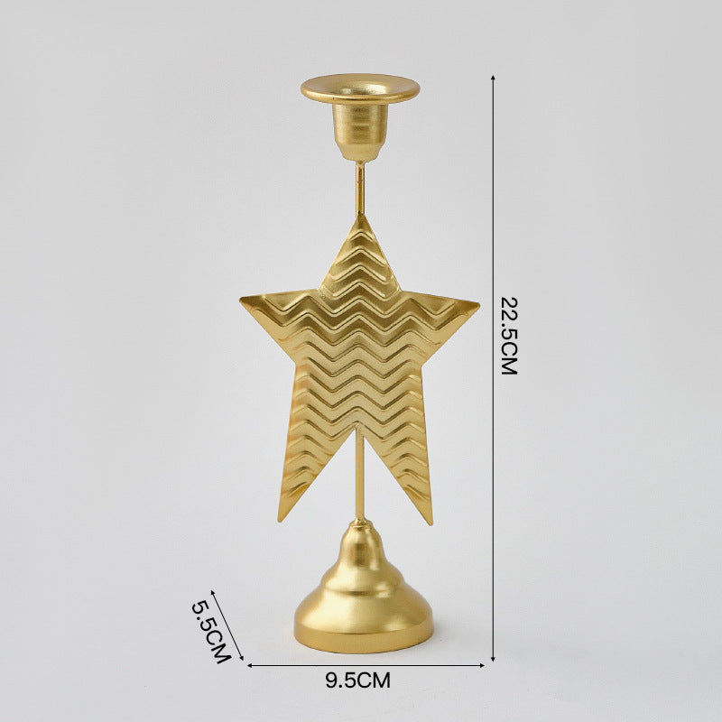Gold Elegant Star Metal Candlestick Holder - Decorative Taper Candle Stand for Home, Tabletop & Special Occasions