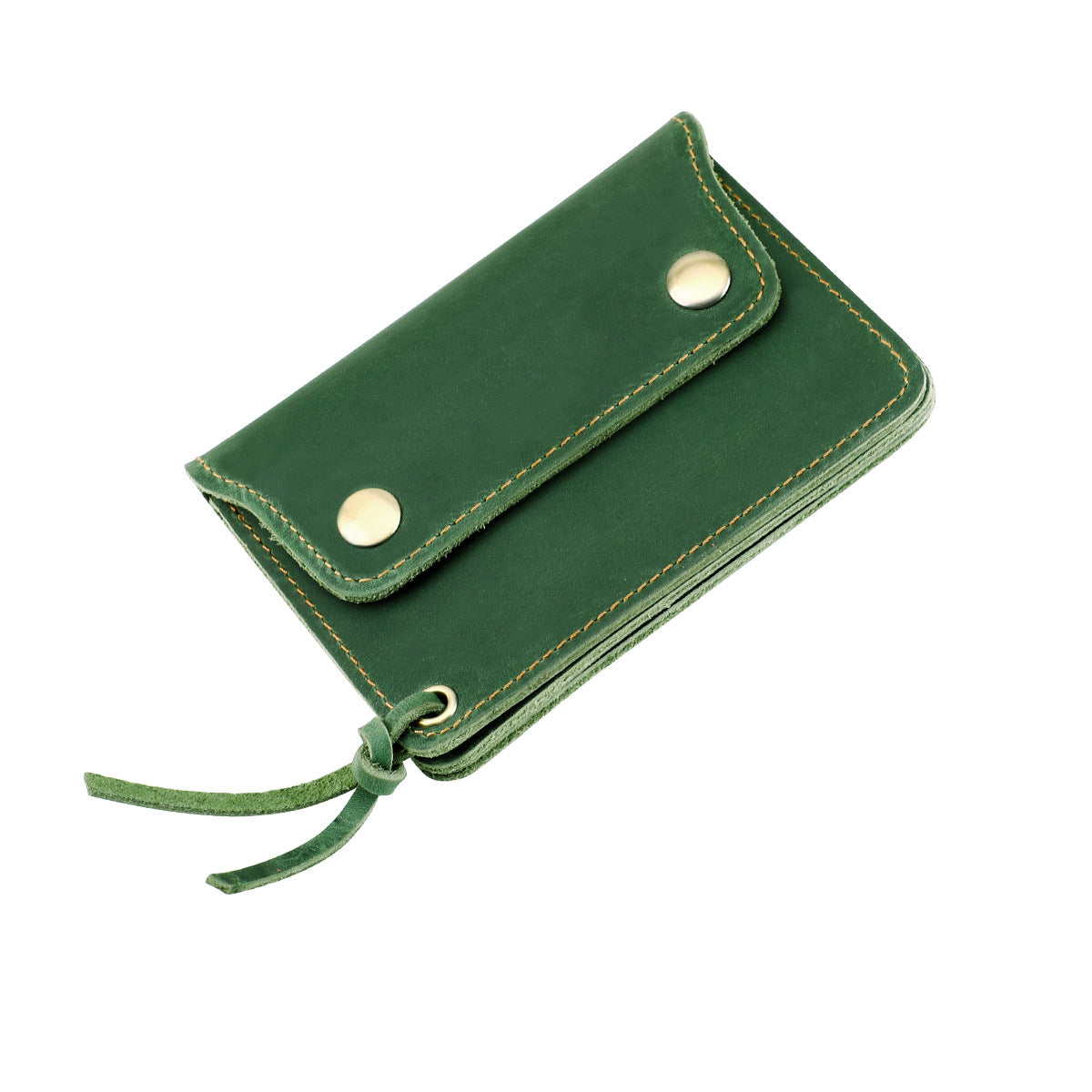Green Vintage Handmade Crazy Horse Leather Wallet - Compact Card Holder & Zippered Coin Purse with Snap Closure