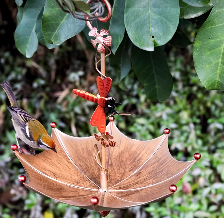 Dragonflies Charming Hanging Umbrella Bird Feeder - Decorative Outdoor Garden Accent