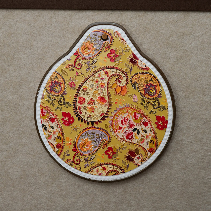 Yellow Set of 4 Embossed Ceramic Paddle Mats - Assorted Bohemian Pattern Heat Resistant Pads