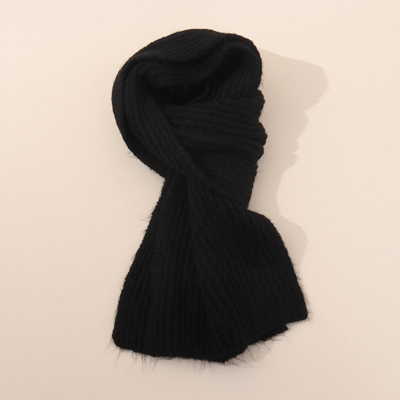 Black Soft Ribbed Knit Winter Scarf - Cozy Warm Wool Blend Neck Wrap (160x25cm)