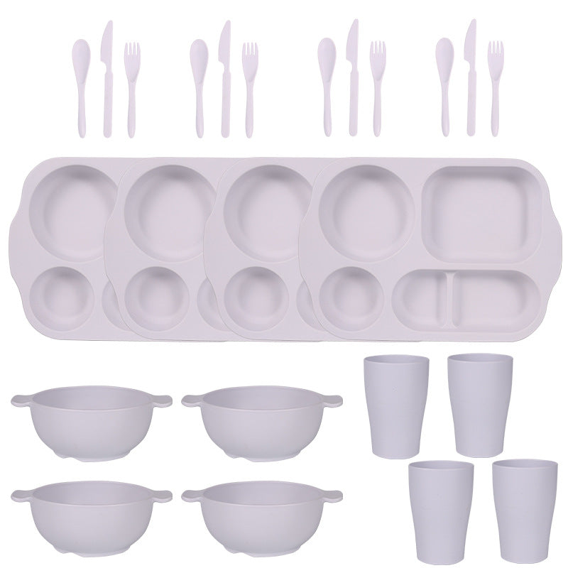 White Durable Eco-Friendly Wheat Straw Dinnerware Set - 24 Pieces with Plates, Bowls, Cups & Cutlery