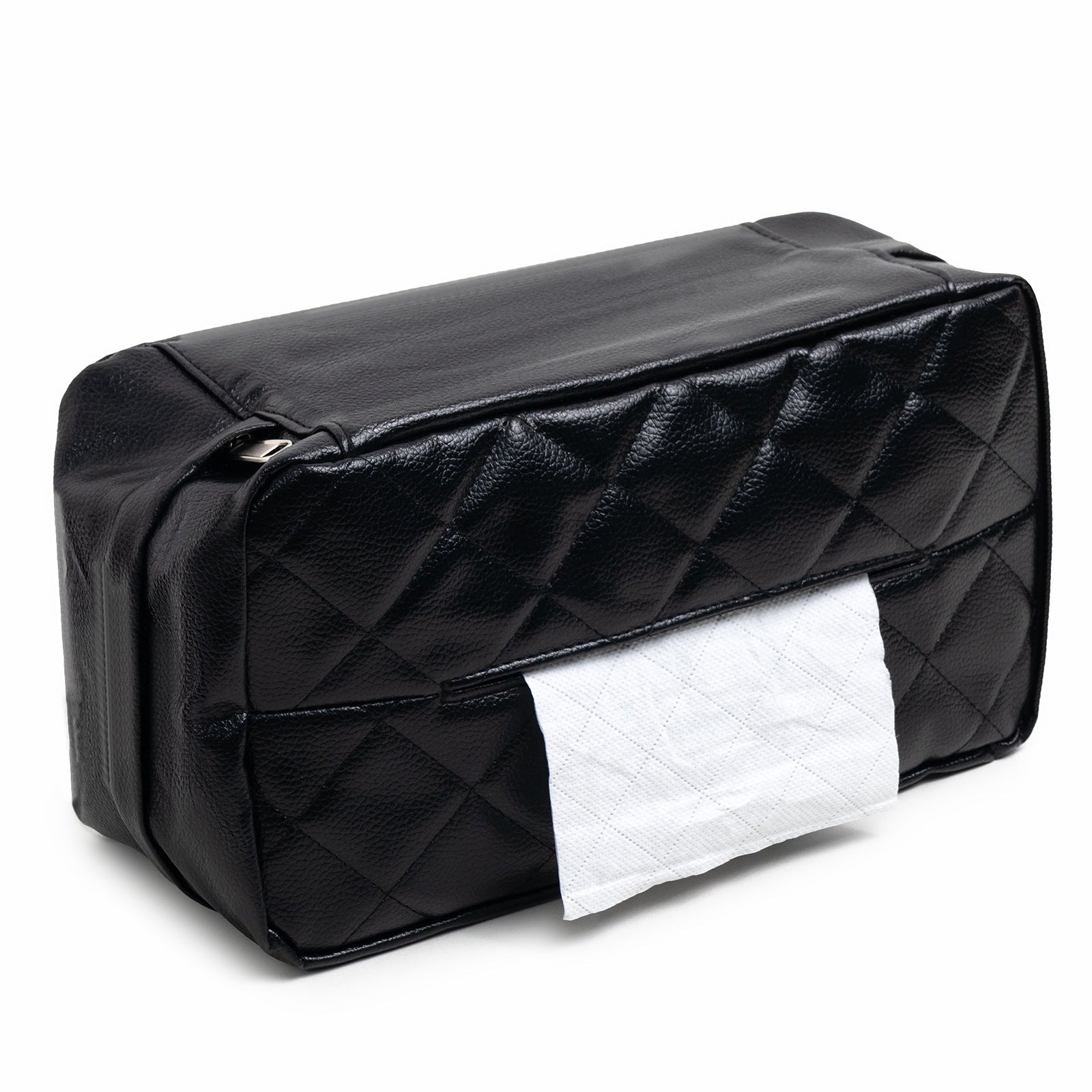 Black Universal Leather Car Tissue Box Holder - Visor, Armrest & Seat Back Mount
