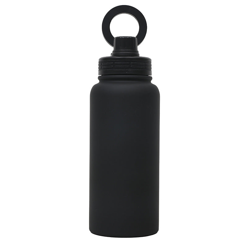 Black Premium 35oz Stainless Steel Insulated Sports Bottle with Magnetic Phone Holder Lid