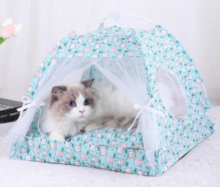 M 40*40CM 10 Catties Within The Pet Blue Cat Cooling Summer Pet Tent - Portable Foldable Breathable Outdoor Cat House Shelter