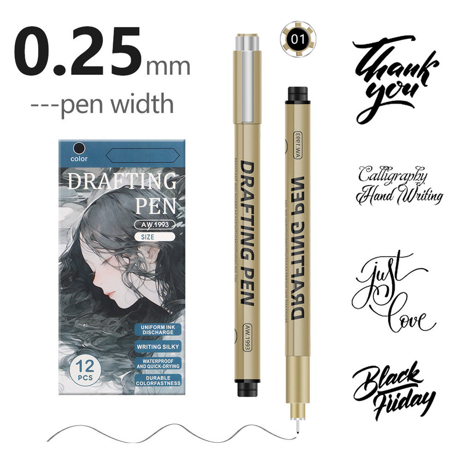 0.25mm 24-Piece Precision Drawing Pen Set - Waterproof Anime Sketching Pens for Students, Assorted Tips