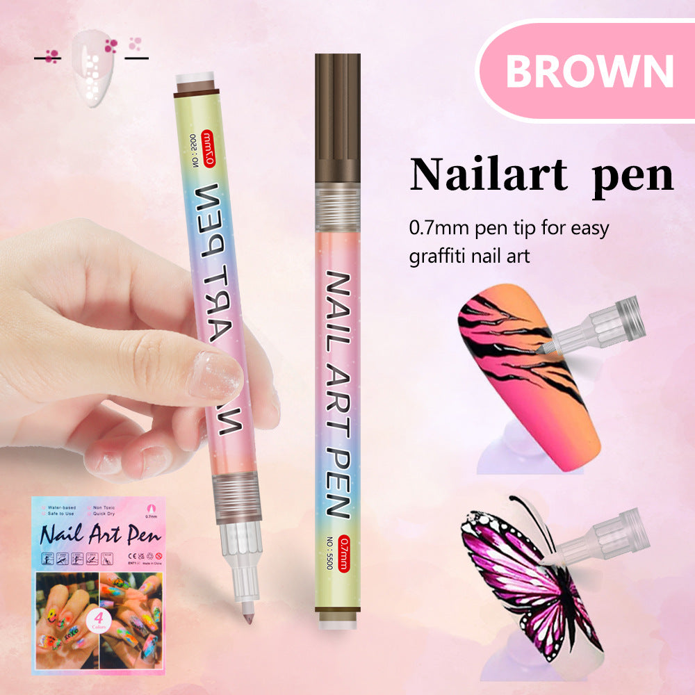 Brown 0.7mm Nail Art Doodle Pen 12 Sticks- Single Color Acrylic Marker for Nail Design, No-Bake