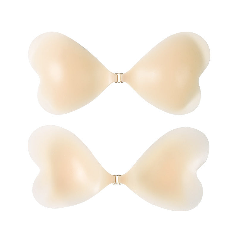 Size M [B cup] Two Pairs Light Skin Colour Heart-Shaped Silicone Breast Sticker - Thin Invisible Push-Up for Small Chest Enhancement