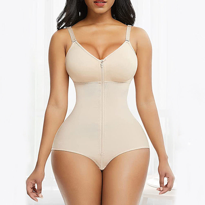 L Skin Color Women's Seamless Body-Shaping Onesie with Zipper - Abdomen Slimming and Hip Lifting