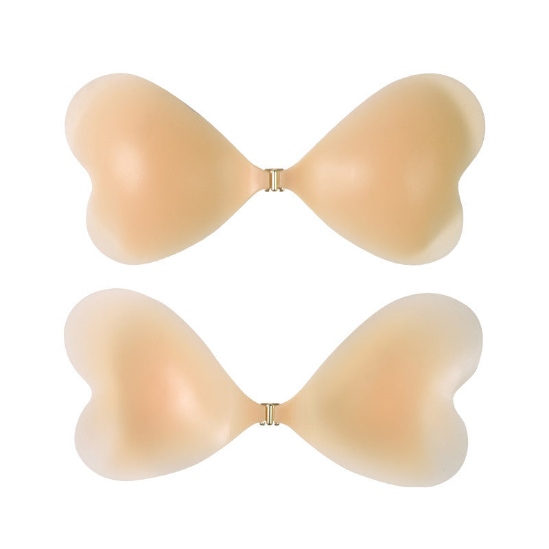 Size M [B cup] Two Pairs Pink Skin Colour Heart-Shaped Silicone Breast Sticker - Thin Invisible Push-Up for Small Chest Enhancement