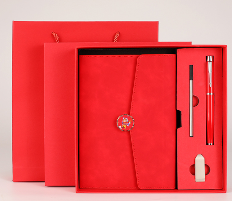 Red Premium A5 Three-Fold Notebook Gift Set with 16GB USB and Pen