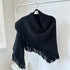 Black Versatile Fringed Faux Wool Triangle Shawl - Warm Knitted Scarf