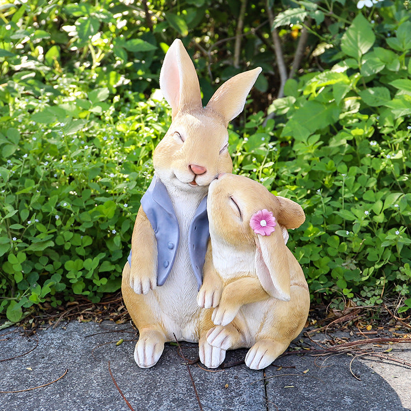 Kisses Rabbits Cute Rabbit Resin Garden Ornament - Charming Outdoor Decor